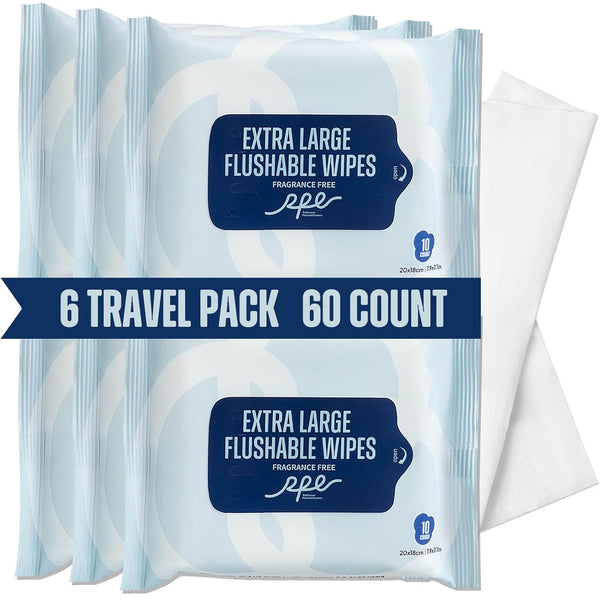 Flushable Wipes 60ct, 6 Travel Pack